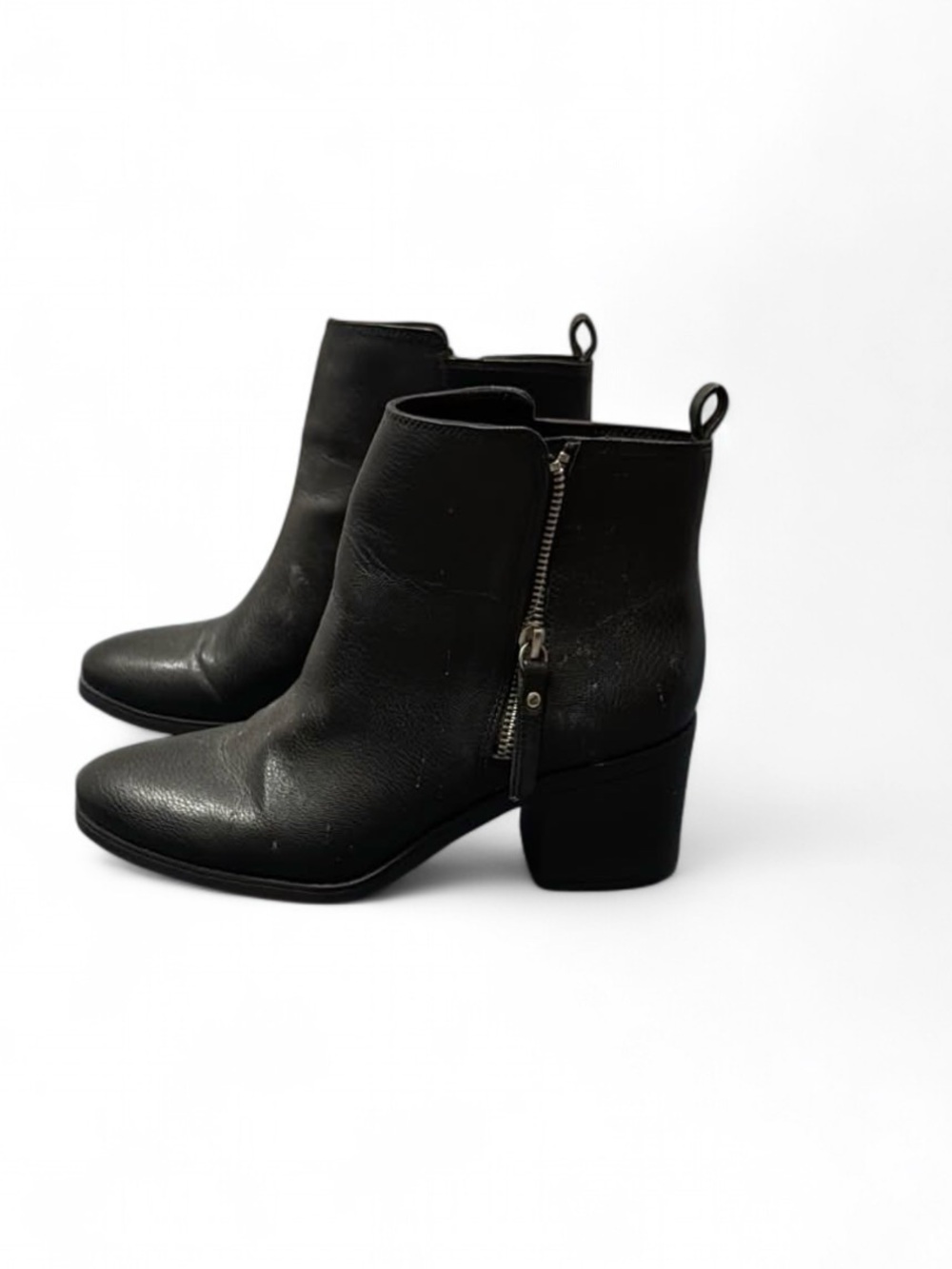 H&M Black Leather Ankle Booties with Side Zip Detail